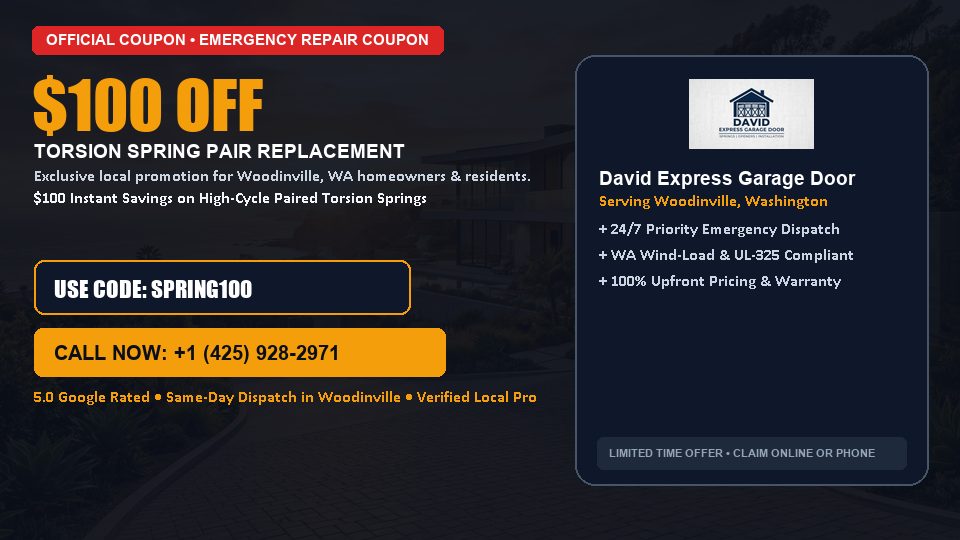 $100 OFF Dual High-Cycle Torsion Spring Replacement in Woodinville, WA - David Express Garage Door