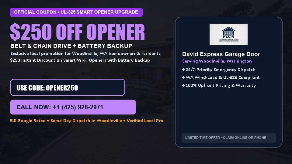 $250 OFF Smart Wi-Fi Garage Door Opener Installation in Woodinville, WA - David Express Garage Door